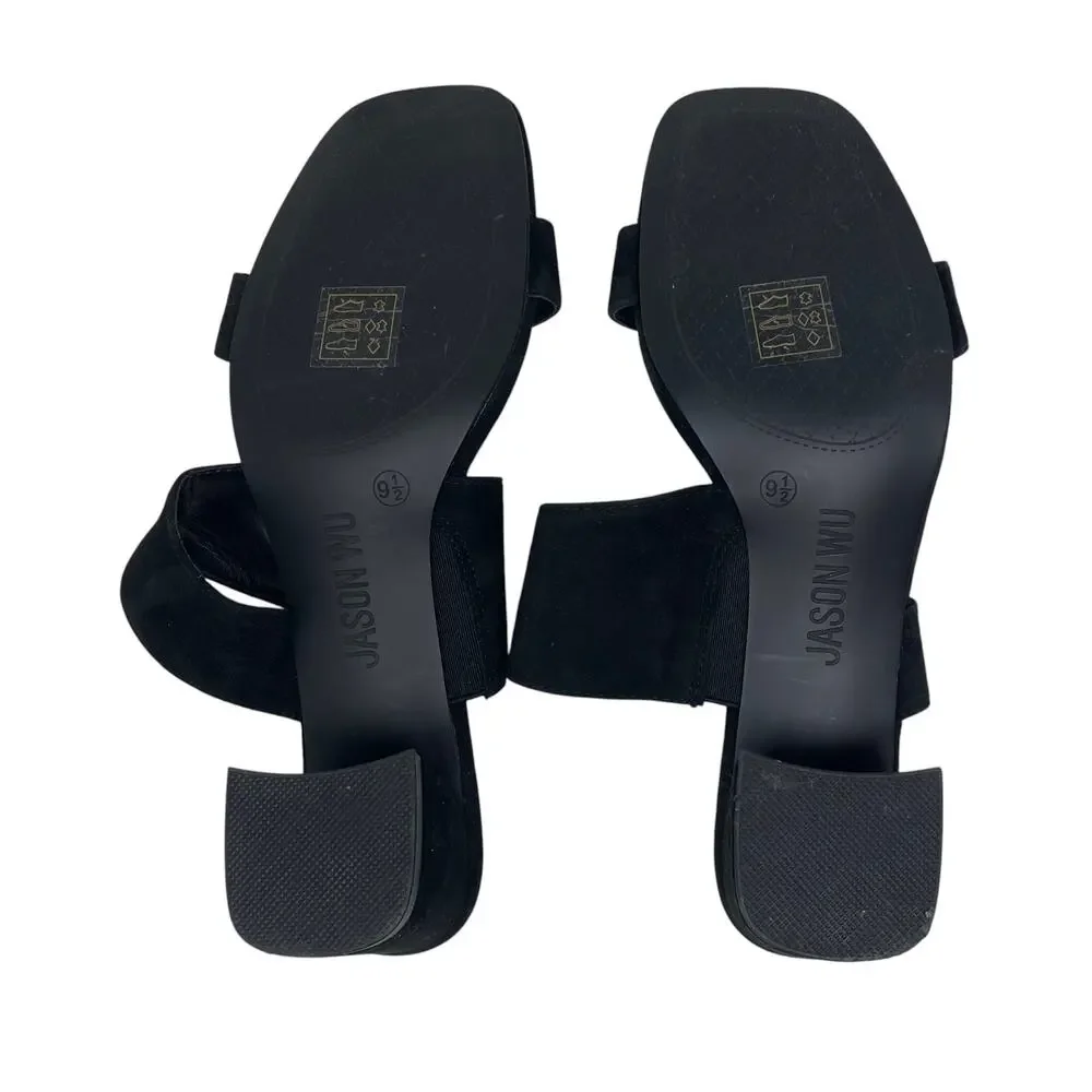 Jason Wu Jammie Black Suede Double Strap Block Heeled Sandals - Size 9.5